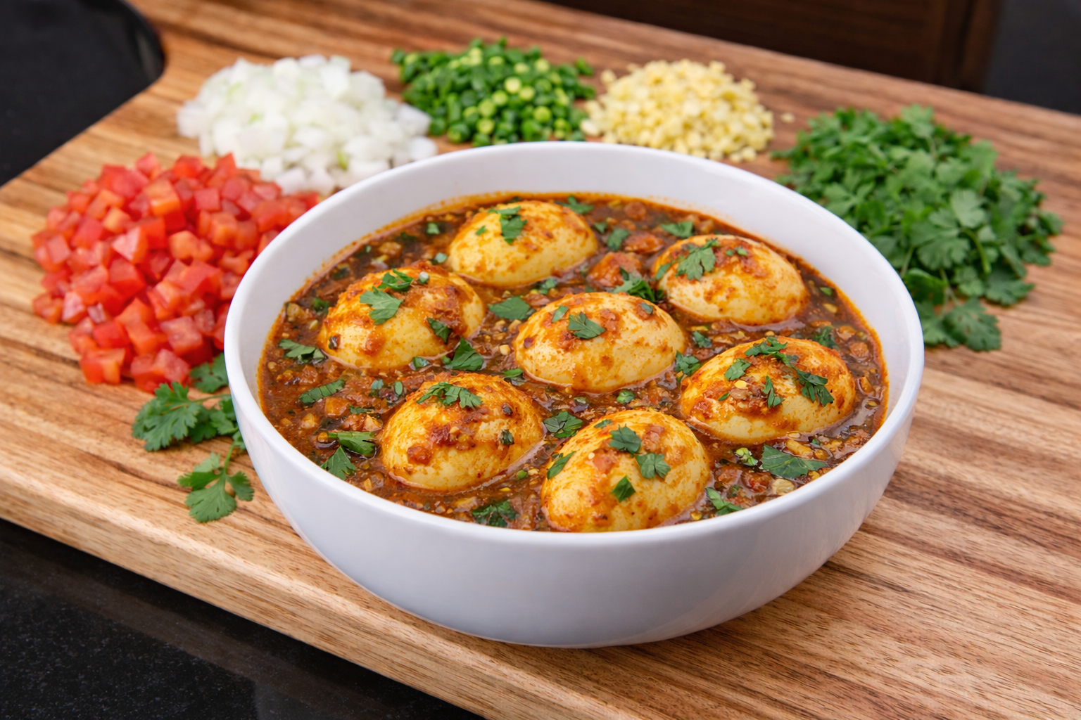 Egg Curry Combo (onion, tomato, minced garlic, green chilli, coriander)